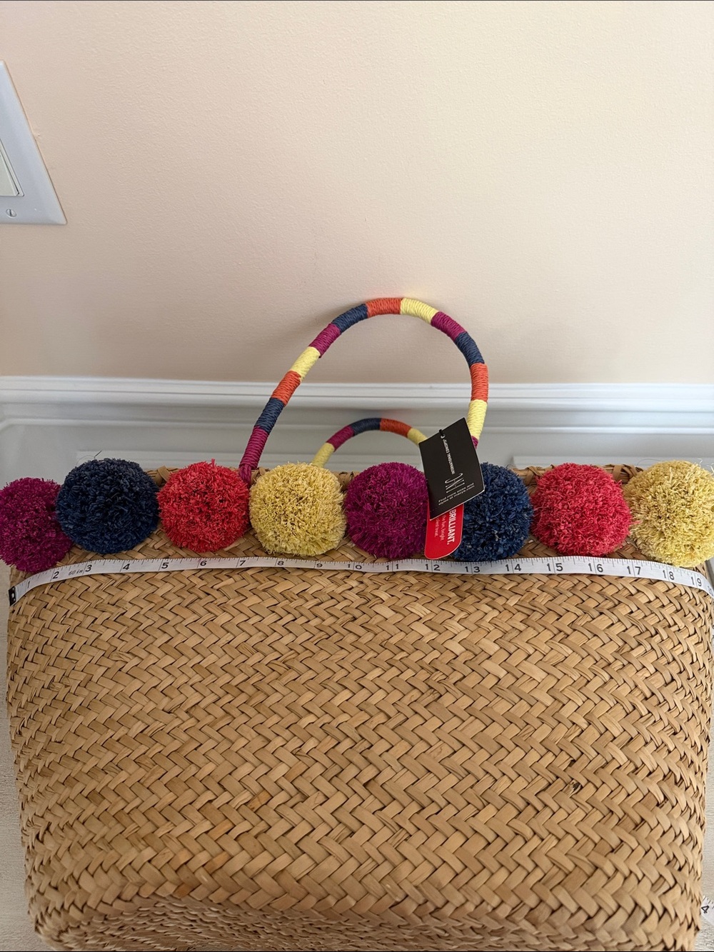 INC International Concepts Multicolor Pom Straw Tote - Picture 4 of 6